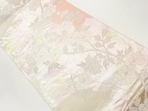 色紙に牡丹模様織出し袋帯